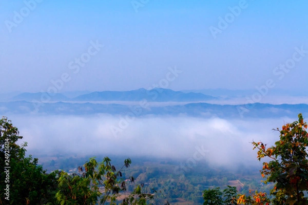 Fototapeta  Sunrise and mist idyllic with light morning