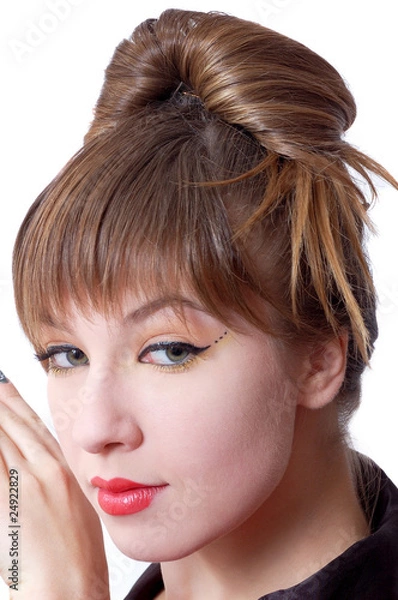 Fototapeta Portrait of beautiful smiiling girl in kimono