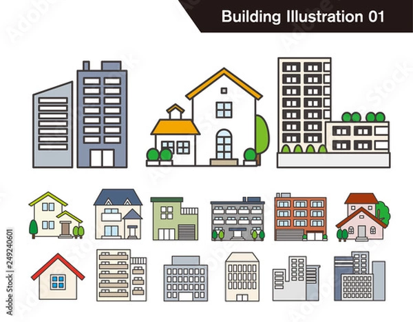 Fototapeta 建物のイラストセット