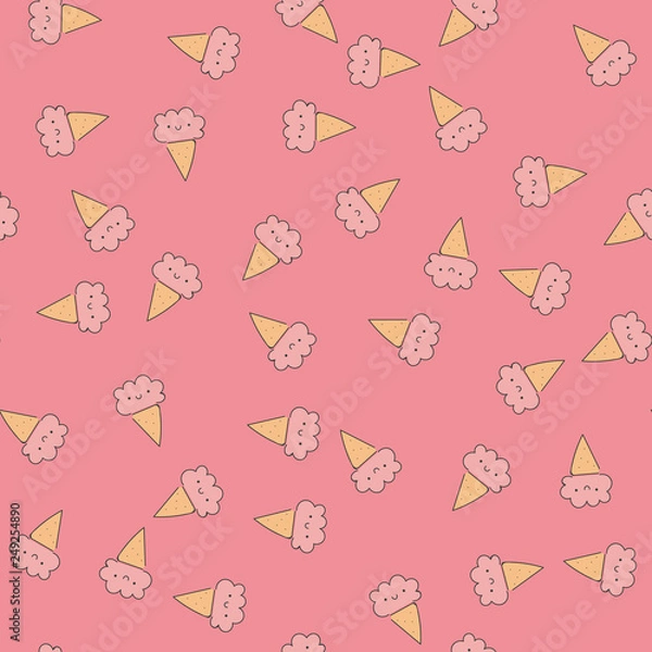 Fototapeta Seamless pattern with ice cream. Kawaii style. Vector