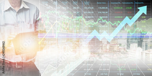 Fototapeta Control and operate tablet to control and connect big data of real estate background.