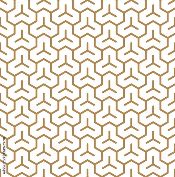 Fototapeta Seamless pattern based on Japanese ornament Kumiko.Golden color.