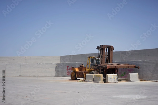 Fototapeta Dock heavy Forklift Tractor 