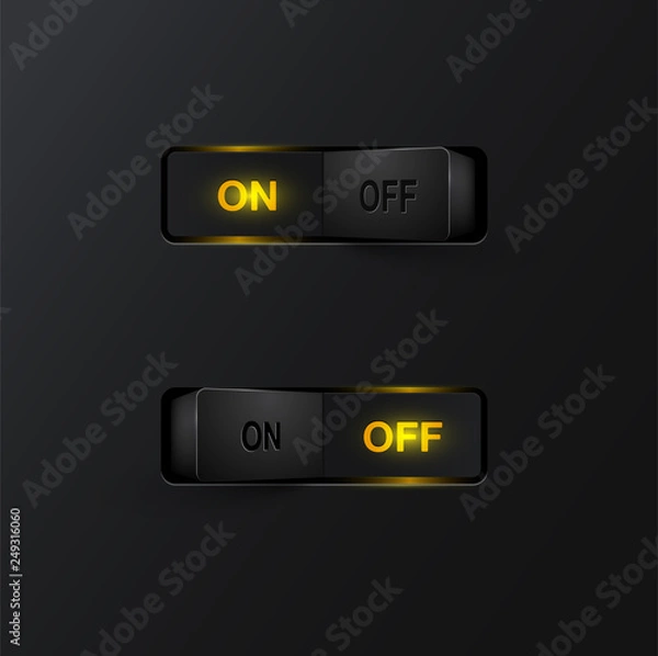 Obraz Realistic black switches (ON/OFF) on black background, vector illustration