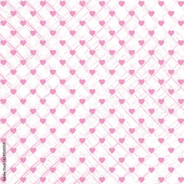 Fototapeta Vector seamless pattern with hearts and dots, romantic wallpaper, grunge background for mother's day or valentine's day, 8th march