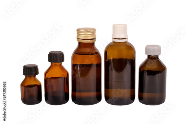 Fototapeta Brown glass vials, on white background, isolated