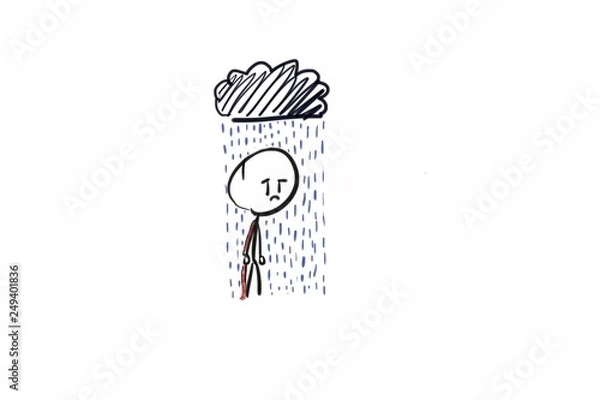 Obraz sad stickman with cloud and rain for business or educational presentations