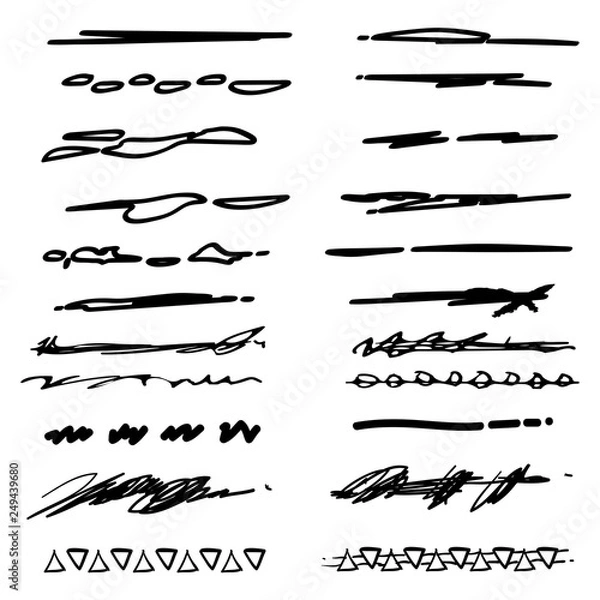 Fototapeta Collection of hand drawn Underline Strokes in Marker Brush Doodle Style Various Shapes in Lines vector