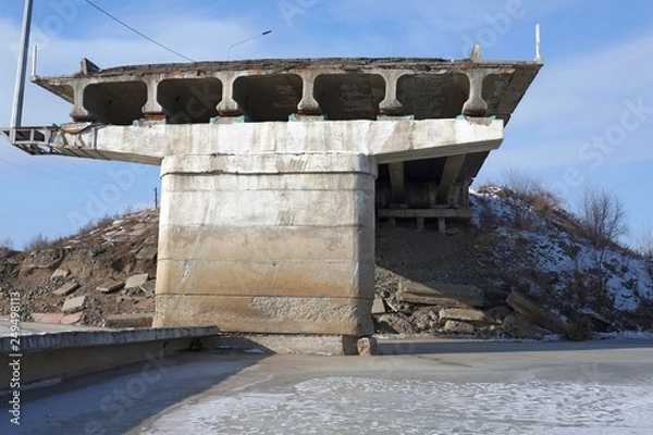 Fototapeta Destruction of the bridge after the flood