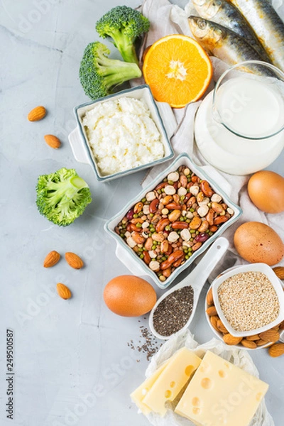 Obraz Assortment of healthy calcium source food