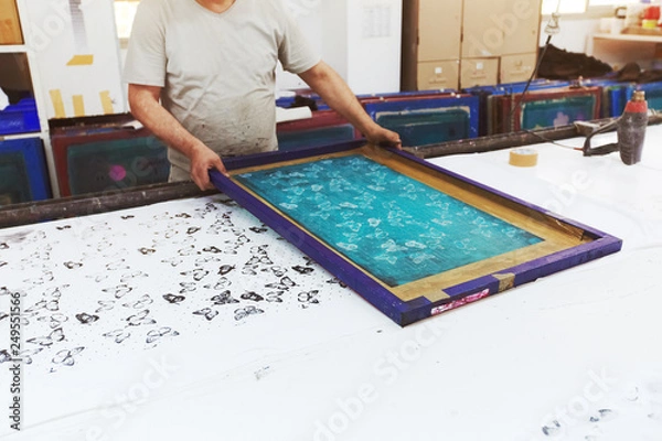 Fototapeta Textile factory equipment - stencils with patterns for printing on cloths