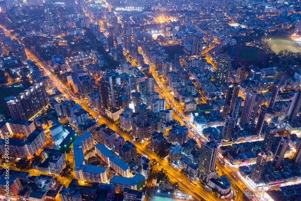 Fototapeta Top view of Hong Kong downtown city at night
