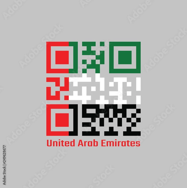 Fototapeta QR code set the color of UAE flag. horizontal tricolor of green white and black.