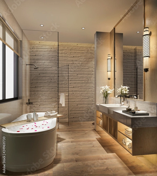 Fototapeta 3d rendering modern bathroom with luxury tile decor 