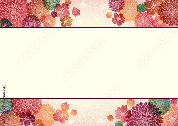 Obraz 菊　和柄のフレーム　ピンク