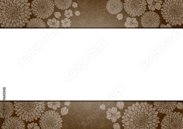 Obraz 菊　和柄のフレーム　茶色