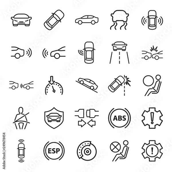 Fototapeta car safety. minimal thin line web icon set. simple vector illustration outline. concept for infographic, website or app.