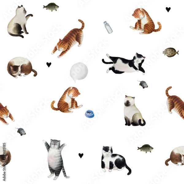 Fototapeta Seamless pattern with cat