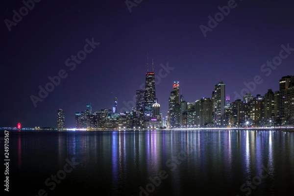 Fototapeta Panoramic Chicago Skyline at Night