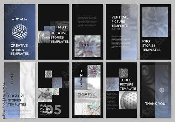 Fototapeta Creative social networks stories design, vertical banner or flyer templates with colorful gradient backgrounds. Covers design templates for flyer, leaflet, brochure, presentation, advertising.