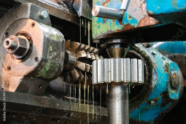 Obraz Processing of metal detail on the old machine.