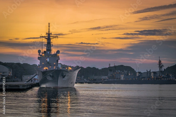 Obraz Naval warships at sunset