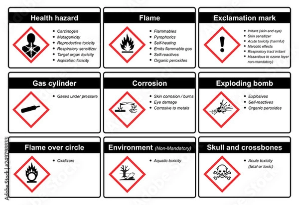 Obraz The Globally Harmonized System of Classification and Labeling of Chemicals vector on white background illustration