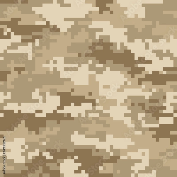 Fototapeta Digital camouflage pattern, seamless camo texture. Abstract pixelated military style background. Easy to edit mosaic vector illustration