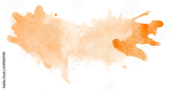 Fototapeta Abstract watercolor background hand-drawn on paper. Volumetric smoke elements. Orange, Turmeric color. For design, web, card, text, decoration, surfaces.
