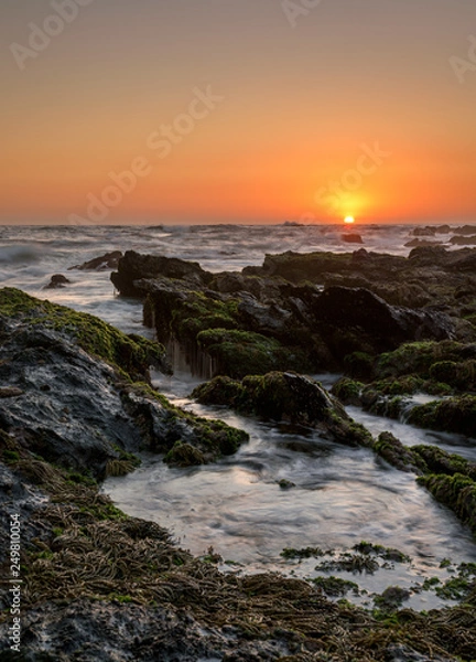 Obraz seascape sunrise with moss and water flow