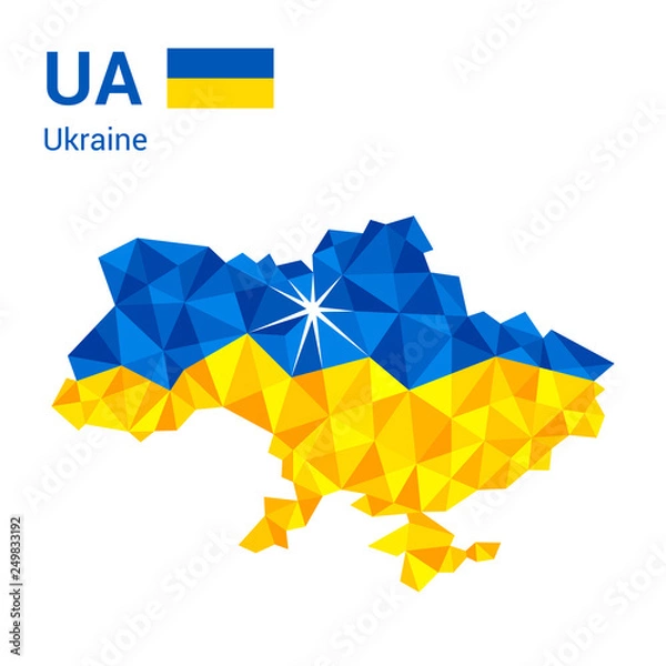 Obraz Ukraine flag map in polygonal geometric style. Vector illustration of Ukraine, UA map in geometric polygonal style, with the capital Kyiv, Kiev marked with a star.