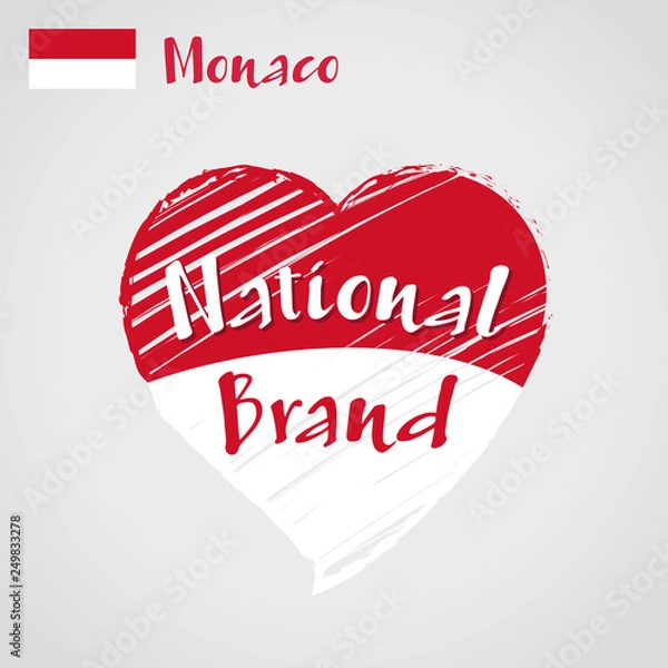 Obraz Vector flag heart of Monaco, National Brand. Monaco flag in shape of heart, pencil strokes drawing.