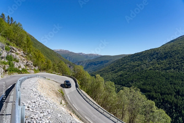 Obraz Tesla X driving down a steep mountain road