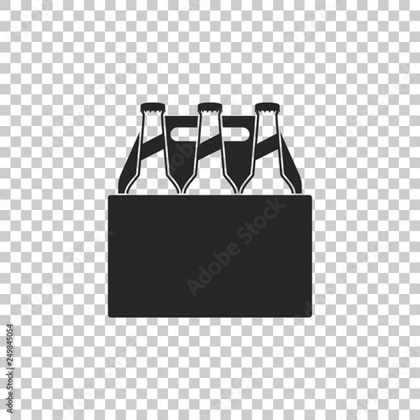 Obraz Pack of beer bottles icon isolated on transparent background. Case crate beer box sign. Flat design. Vector Illustration