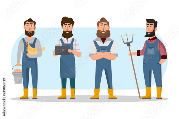 Obraz farmer cartoon in various character. Organic rural farm