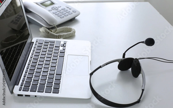 Fototapeta Communication support, call center and customer service help de
