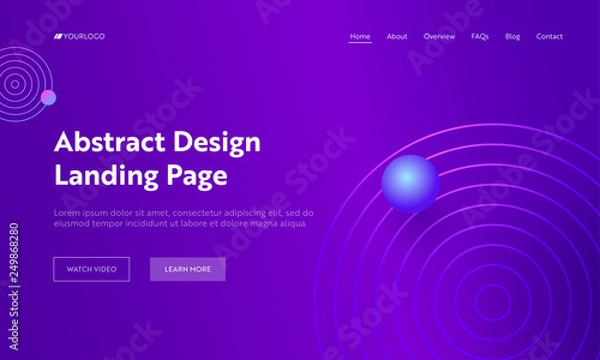 Obraz Purple Abstract Geometric Circle Line Shape Landing Page Background. Futuristic Digital Motion Gradient Pattern. Trendy Bright Color Element for Website Web Page. Flat Cartoon Vector Illustration