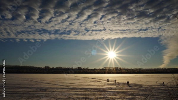 Obraz winter sunset over the river
