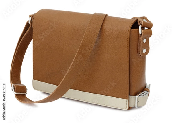 Obraz Brown and ivory leather messenger bag (isolated)