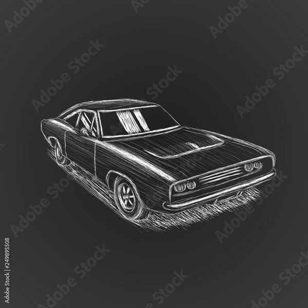 Obraz Classic american muscle car hand drawn vector illustration sketch