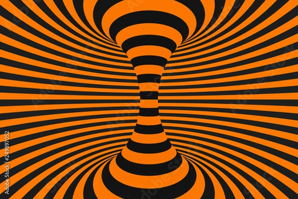 Fototapeta Tunnel optical 3D illusion raster illustration. Contrast lines background. Hypnotic stripes ornament. Geometric pattern.