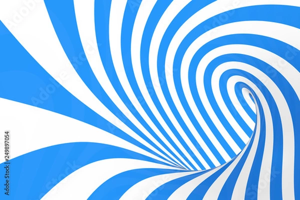 Fototapeta Swirl optical 3D illusion raster illustration. Contrast blue and white spiral stripes. Geometric winter torus image with lines.