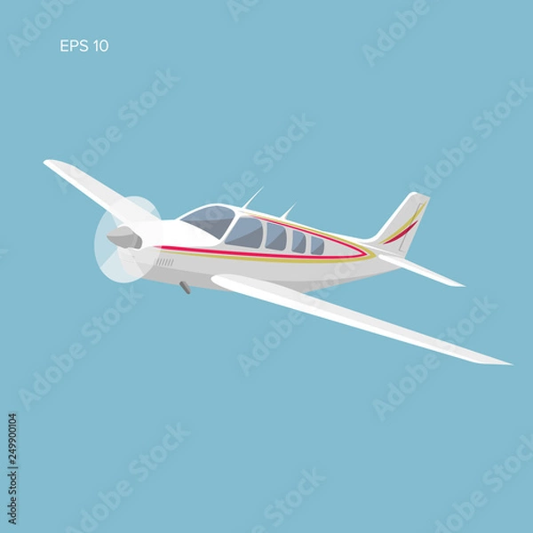 Fototapeta Small plane vector illustration. Single engine propelled passenger aircraft.