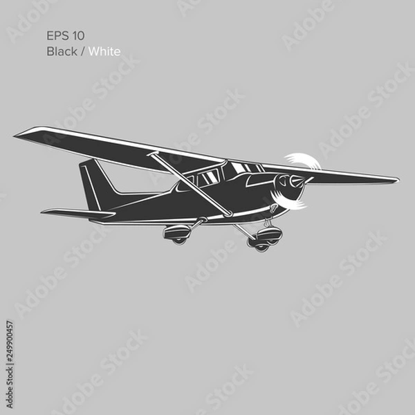 Fototapeta Small plane vector illustration. Single engine propelled aircraft. Vector illustration. Icon