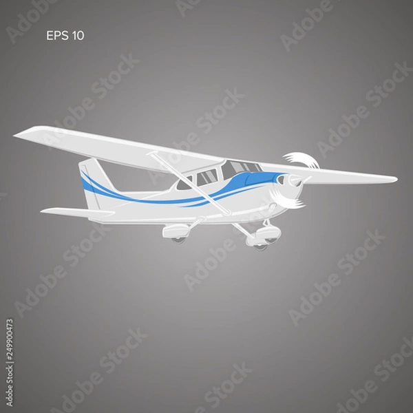 Fototapeta Small plane vector illustration. Single engine propelled aircraft. Vector illustration.