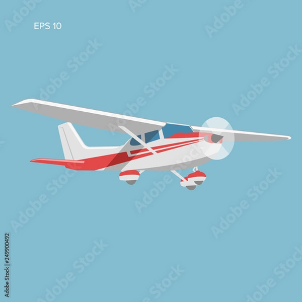Obraz Small plane vector illustration. Single engine propelled aircraft.