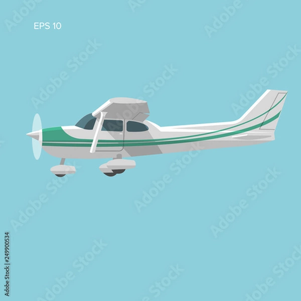 Obraz Small plane vector illustration. Single engine propelled passenger aircraft.