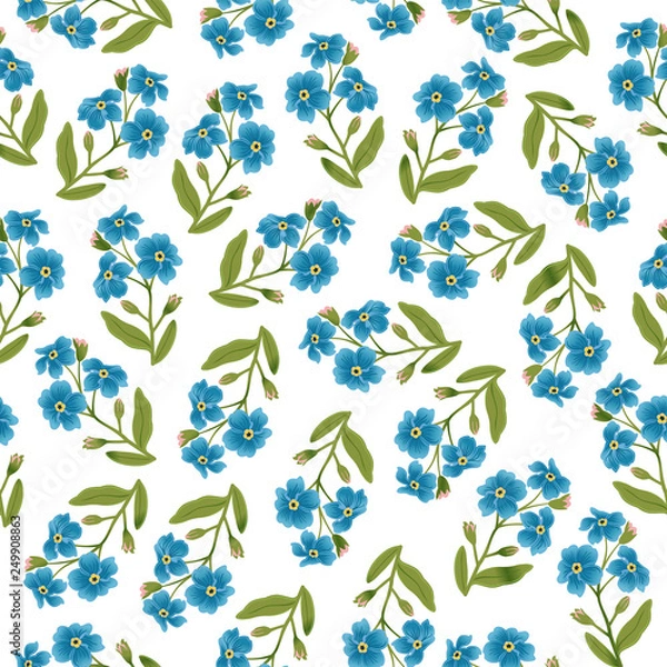 Obraz Seamless pattern card with flower forget-me-not. Spring background for seasonal design.