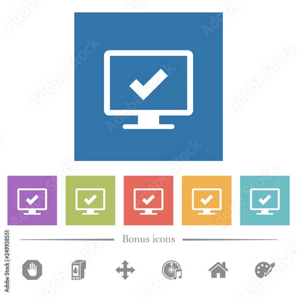 Fototapeta Accept display settings flat white icons in square backgrounds