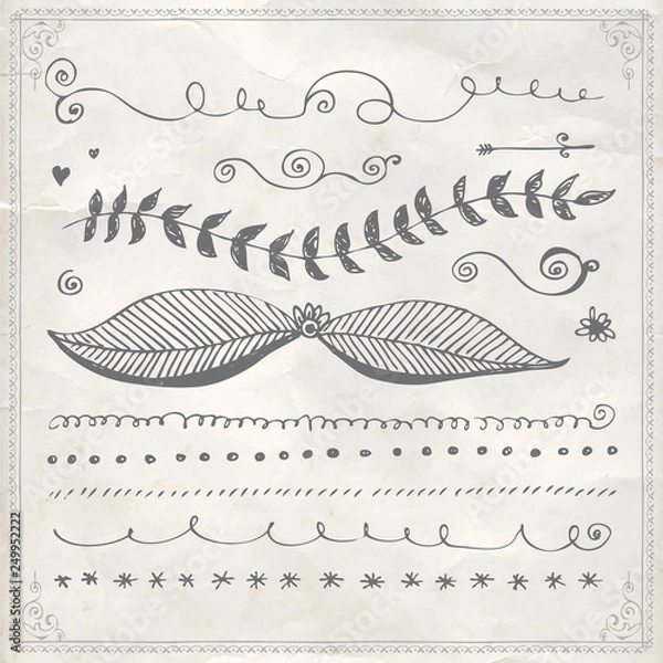 Fototapeta Hand drawn line border frame design elements set